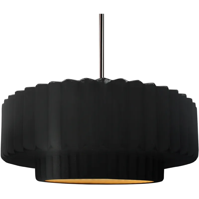 Radiance Collection - Pleated Tier Pendant Ceiling Light in Brushed Nickel, Black Cord, Replaceable Bulb, Carbon Matte Black/Champagne Gold, 16.25W x 6H, Form+Finish+Function