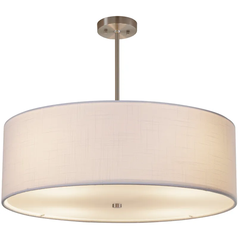 Textile Collection - Classic Family 6 Light 24 inch Brushed Nickel Drum Pendant Ceiling Light in Incandescent, White Linen, Classic Family