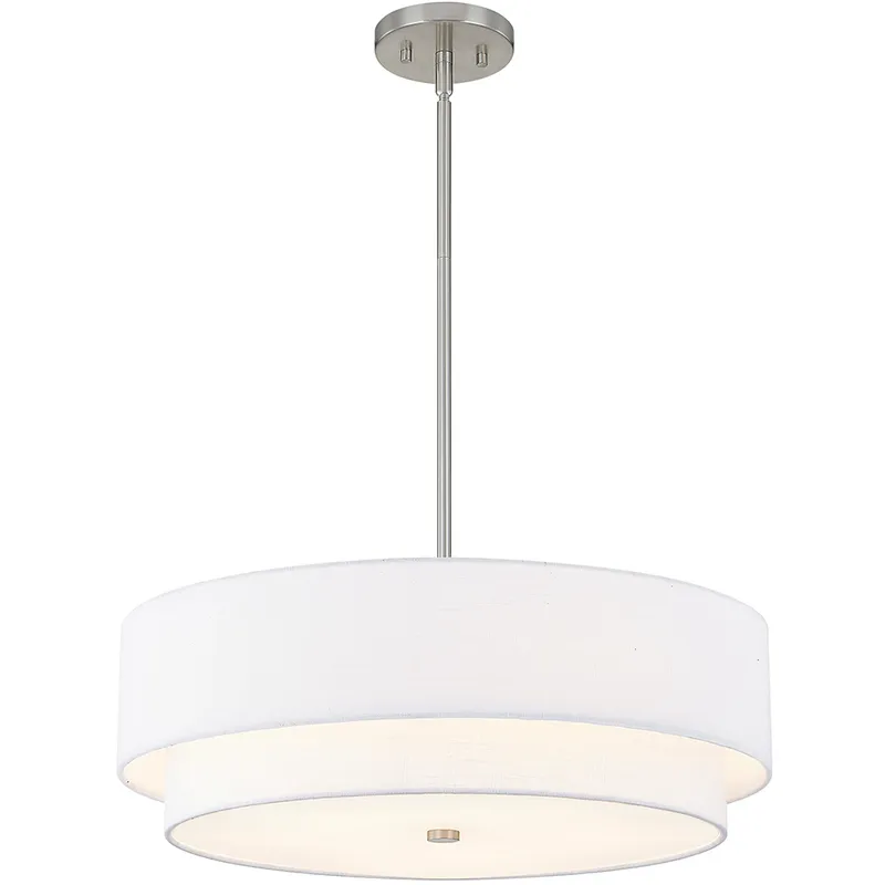 Textile Collection 5 Light 22 inch Brushed Nickel Pendant Ceiling Light in White, Classic Family