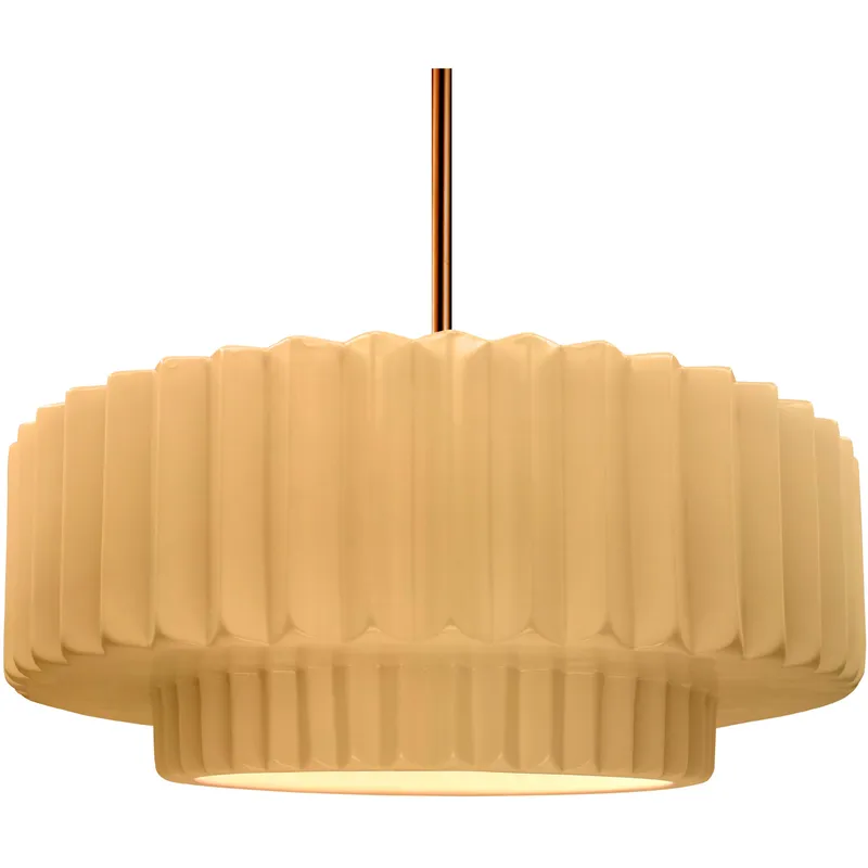 Radiance Collection - Pleated Tier Pendant Ceiling Light in Brushed Brass, Dedicated LED, Black Cord, Muted Yellow, 16.25W x 6H, Form+Finish+Function