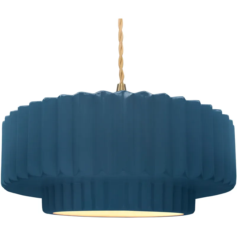 Radiance Collection - Pleated Tier Pendant Ceiling Light in Brushed Brass, Replaceable Bulb, Beige Twist Cord, Midnight Sky/Matte White, 16.25W x 6H, Form+Finish+Function