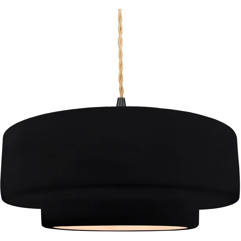 Radiance Collection - Tier Pendant Ceiling Light in Matte Black, Replaceable Bulb, Beige Twist Cord, Gloss Black, 16.25W x 6H, Form+Finish+Function