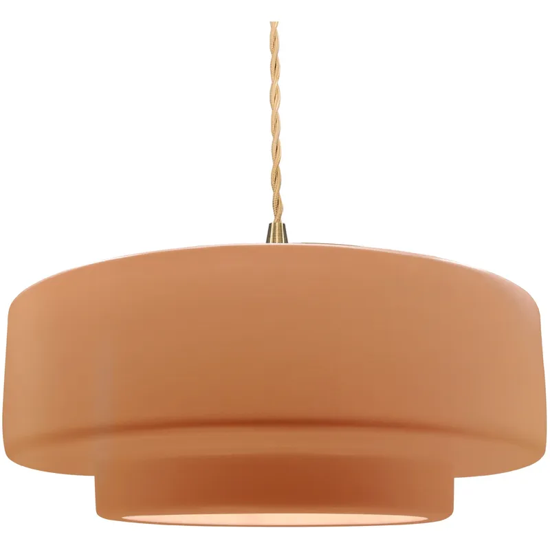 Radiance Collection - Tier Pendant Ceiling Light in Brushed Brass, Replaceable Bulb, Beige Twist Cord, Adobe, 16.25W x 6H, Form+Finish+Function