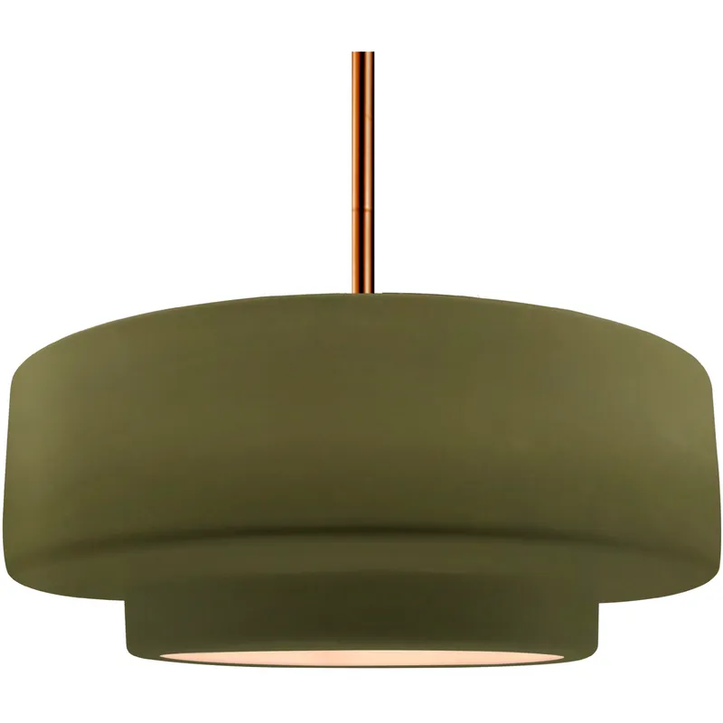 Radiance Collection - Tier Pendant Ceiling Light in Brushed Brass, Replaceable Bulb, Rigid Stem, Matte Green, 16.25W x 6H, Form+Finish+Function