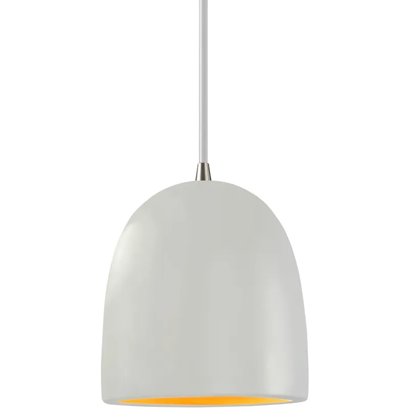 Radiance Collection - Bell Single Drop Pendant in Brushed Nickel, Dedicated LED, Matte White with Champagne Gold interior, White, Form+Finish+Function