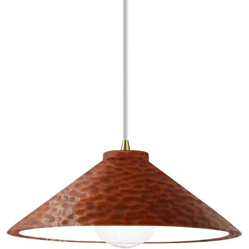 Radiance Collection - Flare 1 Light 11.75 inch Hammered Copper and Antique Brass Pendant Ceiling Light in Replaceable Bulb, White, Form+Finish+Function