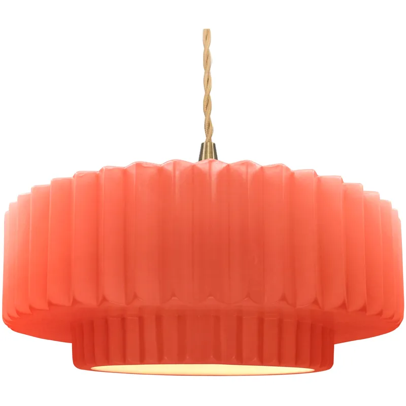 Radiance Collection - Pleated Tier Pendant Ceiling Light in Brushed Brass, Replaceable Bulb, Beige Twist Cord, Gloss Blush, 16.25W x 6H, Form+Finish+Function
