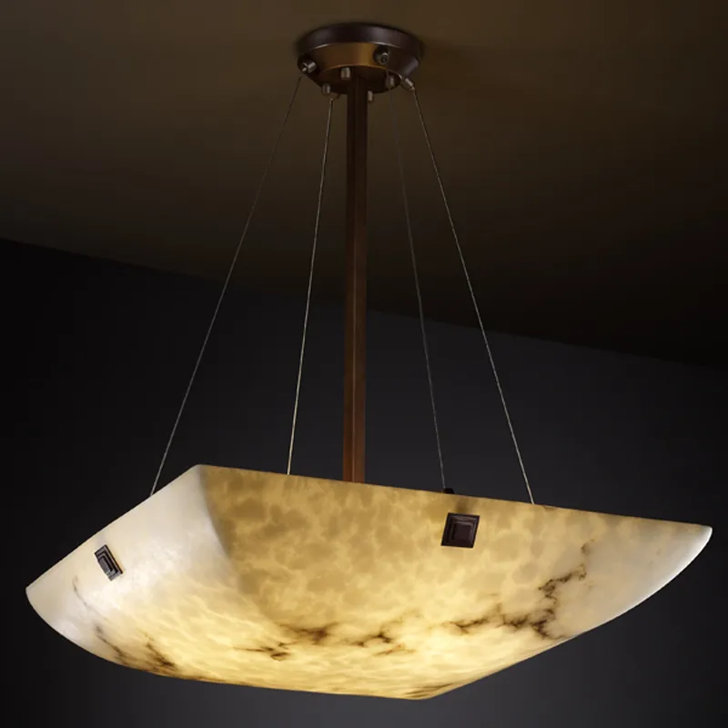 Lumenaria 3 Light 21 inch Dark Bronze Pendant Bowl Ceiling Light in Concentric Squares, Square Bowl, Incandescent