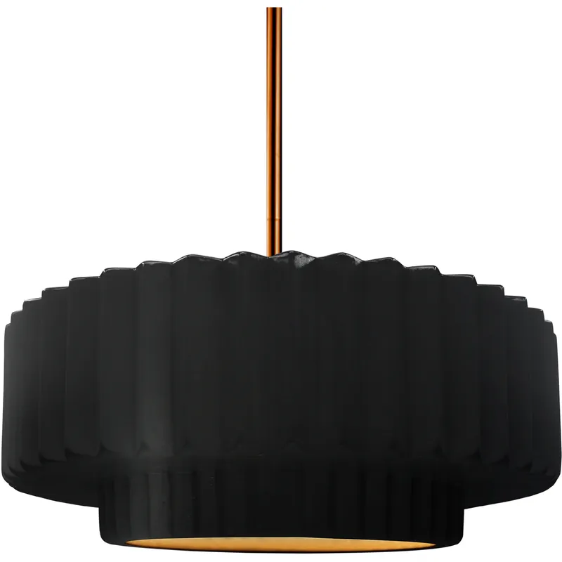 Radiance Collection - Pleated Tier Pendant Ceiling Light in Brushed Brass, Black Cord, Replaceable Bulb, Carbon Matte Black/Champagne Gold, 14.5W x 5.25H, Form+Finish+Function