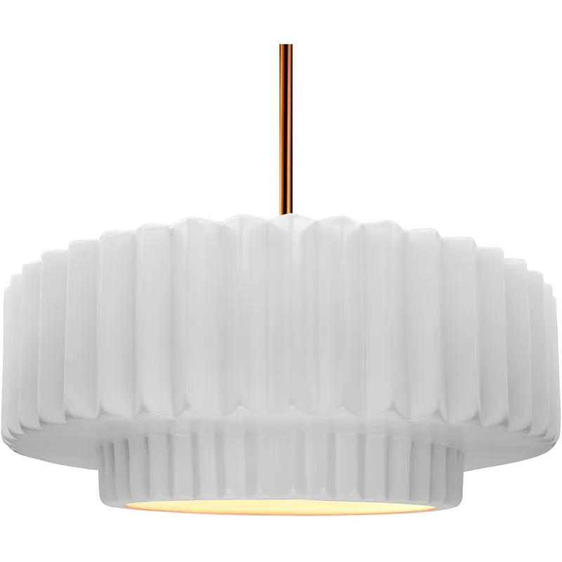Radiance Collection - Pleated Tier Pendant Ceiling Light in Brushed Brass, Black Cord, Replaceable Bulb, Gloss White, 16.25W x 6H, Form+Finish+Function