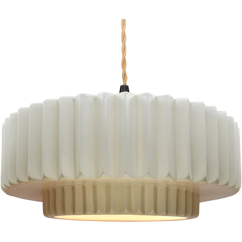 Radiance Collection - Pleated Tier Pendant Ceiling Light in Matte Black, Replaceable Bulb, Beige Twist Cord, Matte White, 16.25W x 6H, Form+Finish+Function