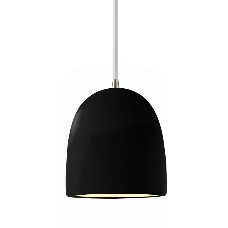 Radiance Collection - Bell Single Drop Pendant in Brushed Nickel, Replaceable Bulb, Gloss Black with Matte White internal, White, Form+Finish+Function