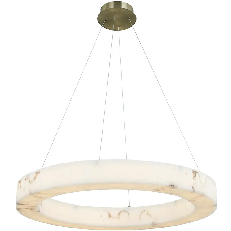 LumenAria Collection - Medley Family LED 32 inch Brushed Brass and Faux Alabaster Pendant Ceiling Light in 32" D x 32" W x 3.5" H, EVOLV