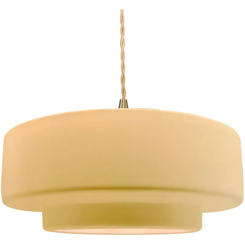 Radiance Collection - Tier Pendant Ceiling Light in Brushed Brass, Replaceable Bulb, Beige Twist Cord, Muted Yellow, 16.25W x 6H, Form+Finish+Function