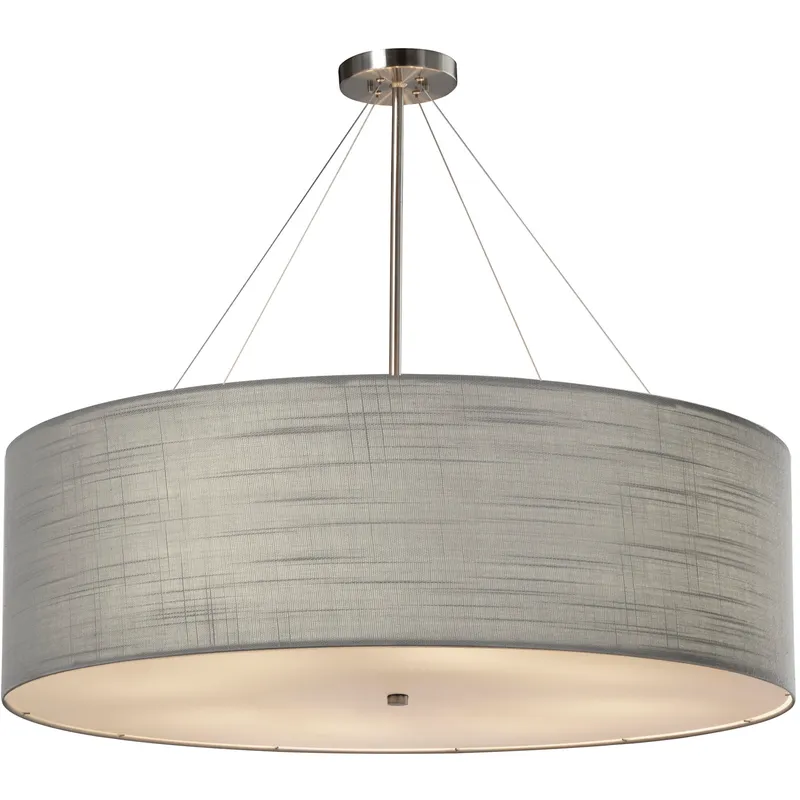 Textile 8 Light 36 inch Brushed Nickel Drum Pendant Ceiling Light, Classic Family, EVOLV