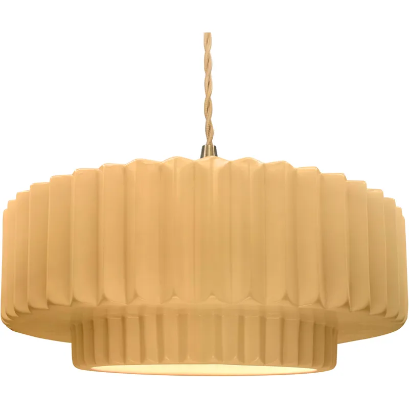Radiance Collection - Pleated Tier Pendant Ceiling Light in Brushed Brass, Dedicated LED, Beige Twist Cord, Muted Yellow, 16.25W x 6H, Form+Finish+Function