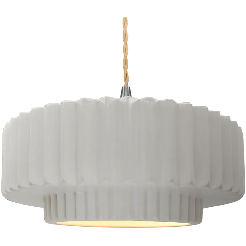 Radiance Collection - Pleated Tier Pendant Ceiling Light in Brushed Nickel, Dedicated LED, Beige Twist Cord, Bisque, 16.25W x 6H, Form+Finish+Function