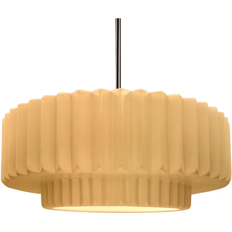 Radiance Collection - Pleated Tier Pendant Ceiling Light in Brushed Nickel, Dedicated LED, Black Cord, Muted Yellow, 16.25W x 6H, Form+Finish+Function