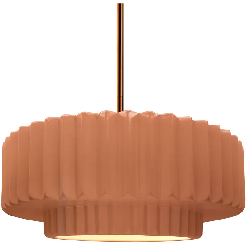 Radiance Collection - Pleated Tier Pendant Ceiling Light in Dedicated LED, Black Cord, Polished Brass, Adobe, 14.5W x 5.25H, Form+Finish+Function