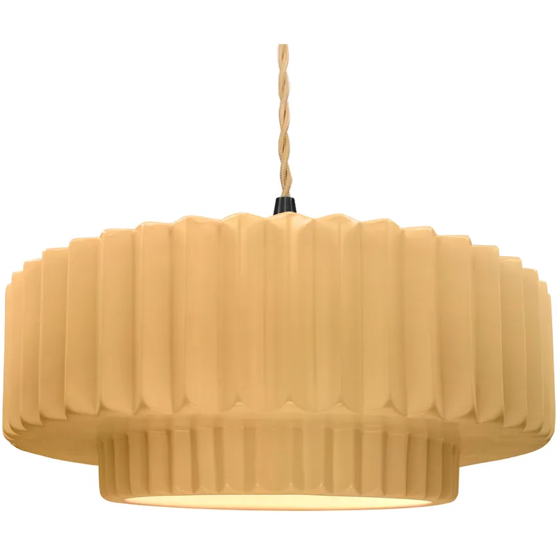 Radiance Collection - Pleated Tier Pendant Ceiling Light in Matte Black, Dedicated LED, Beige Twist Cord, Muted Yellow, 16.25W x 6H, Form+Finish+Function