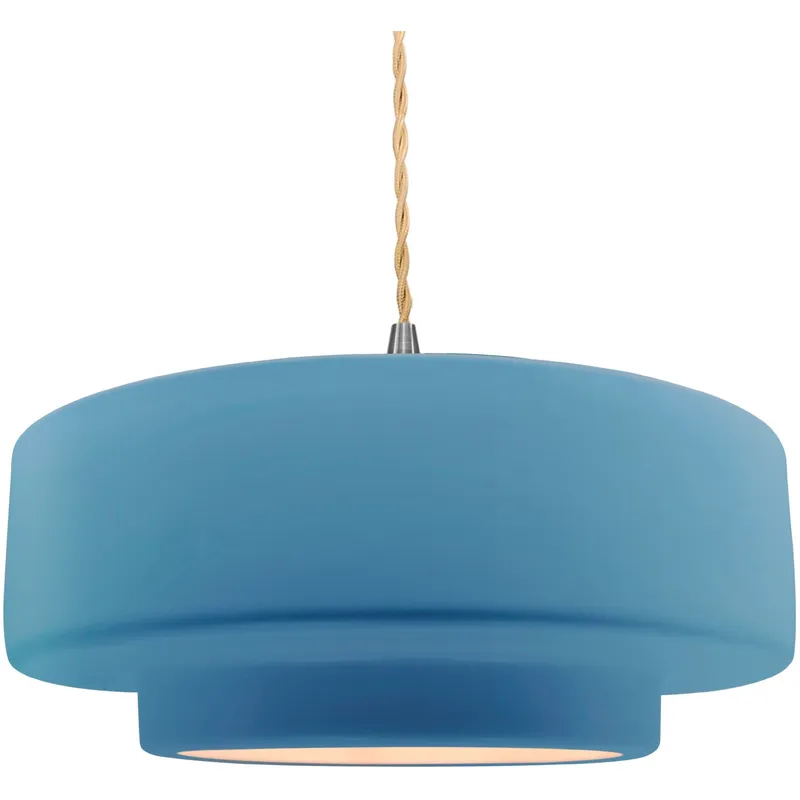 Radiance Collection - Tier Pendant Ceiling Light in Brushed Nickel, Dedicated LED, Beige Twist Cord, Sky Blue, 16.25W x 6H, Form+Finish+Function