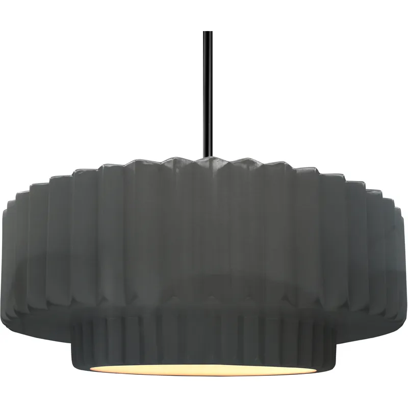 Radiance Collection - Pleated Tier Pendant Ceiling Light in Matte Black, Black Cord, Replaceable Bulb, Gloss Gray, 16.25W x 6H, Form+Finish+Function