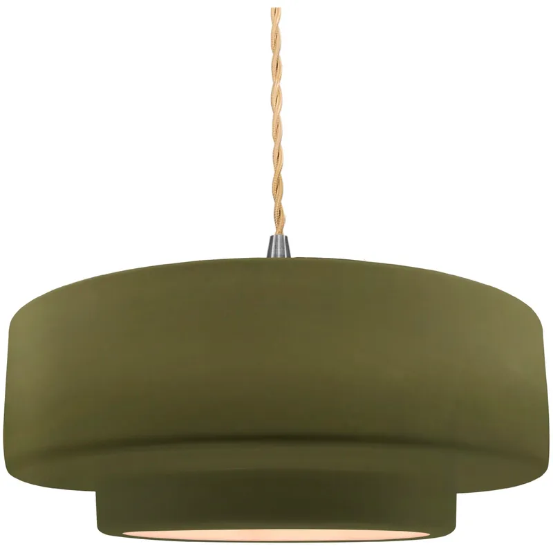 Radiance Collection - Tier Pendant Ceiling Light in Brushed Nickel, Replaceable Bulb, Beige Twist Cord, Matte Green, 14.5W x 5.25H, Form+Finish+Function