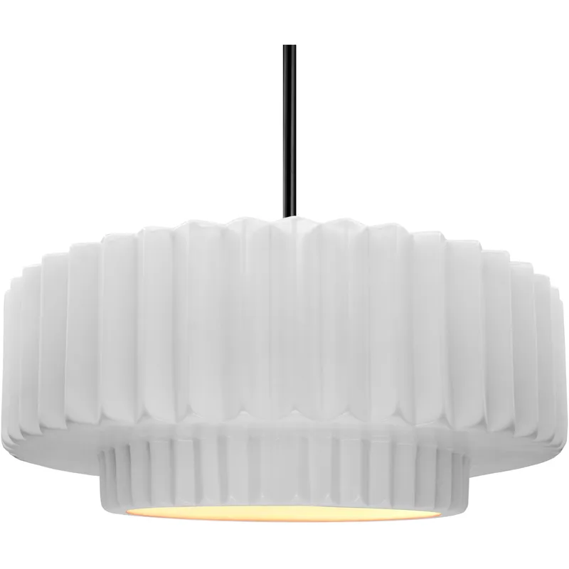 Radiance Collection - Pleated Tier Pendant Ceiling Light in Matte Black, Black Cord, Replaceable Bulb, Gloss White, 16.25W x 6H, Form+Finish+Function