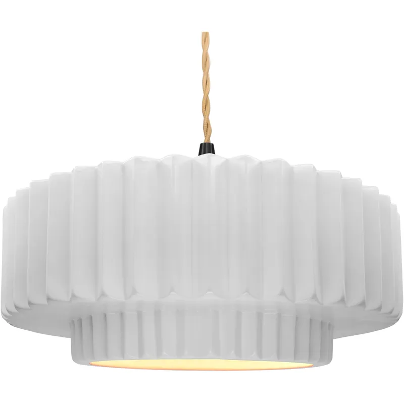 Radiance Collection - Pleated Tier Pendant Ceiling Light in Matte Black, Dedicated LED, Beige Twist Cord, Gloss White, 16.25W x 6H, Form+Finish+Function