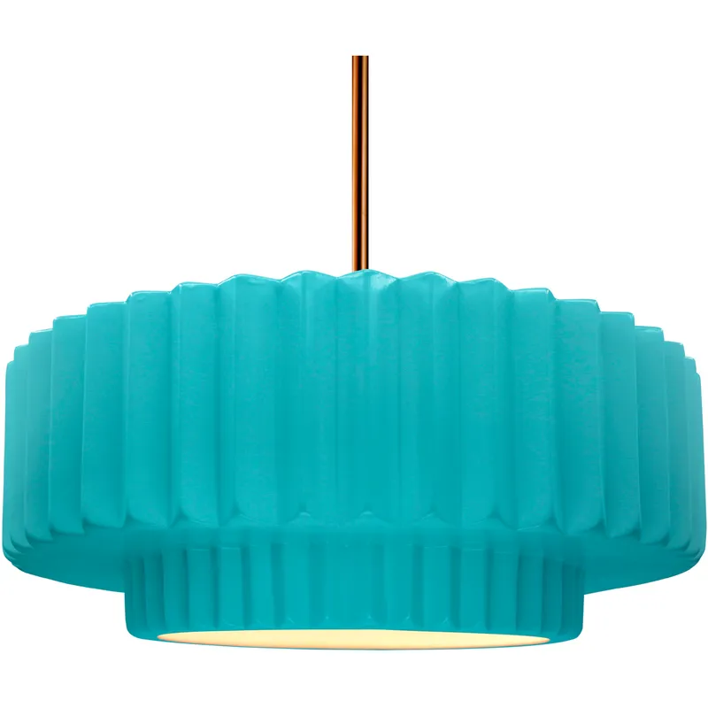 Radiance Collection - Pleated Tier Pendant Ceiling Light in Brushed Brass, Dedicated LED, Black Cord, Reflecting Pool, 16.25W x 6H, Form+Finish+Function