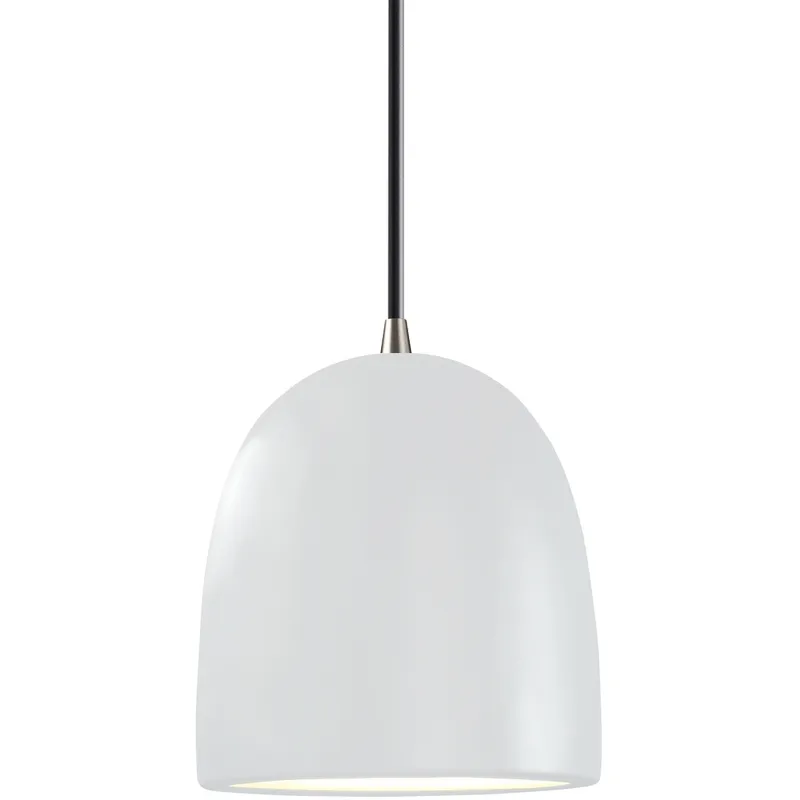 Radiance Collection - Bell Single Drop Pendant in Brushed Nickel, Replaceable Bulb, Gloss White outside and inside, Black, Form+Finish+Function