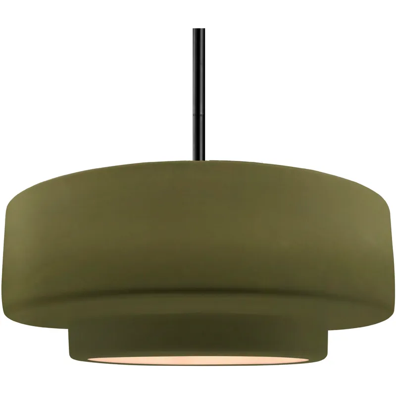 Radiance Collection - Tier Pendant Ceiling Light in Matte Black, Replaceable Bulb, Rigid Stem, Matte Green, 16.25W x 6H, Form+Finish+Function