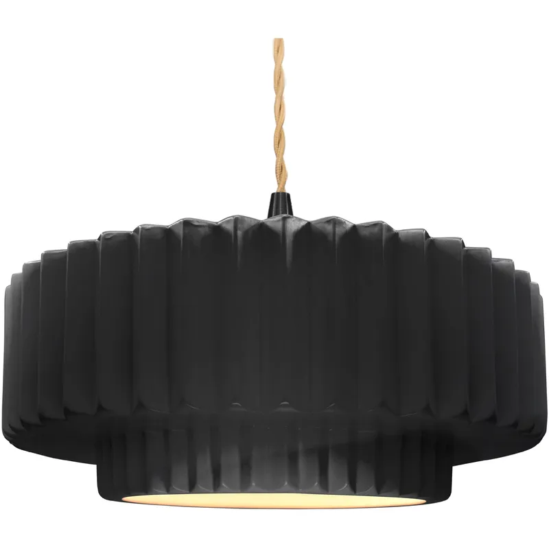 Radiance Collection - Pleated Tier Pendant Ceiling Light in Matte Black, Dedicated LED, Beige Twist Cord, Gloss Black/Matte White, 16.25W x 6H, Form+Finish+Function