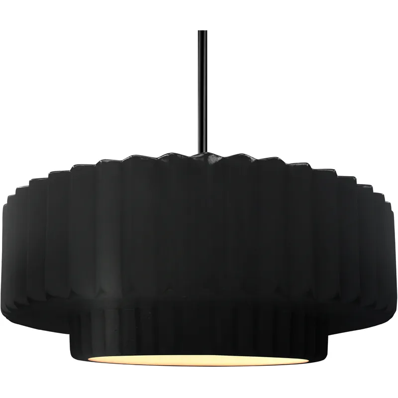 Radiance Collection - Pleated Tier Pendant Ceiling Light in Matte Black, Black Cord, Replaceable Bulb, Carbon Matte Black, 16.25W x 6H, Form+Finish+Function