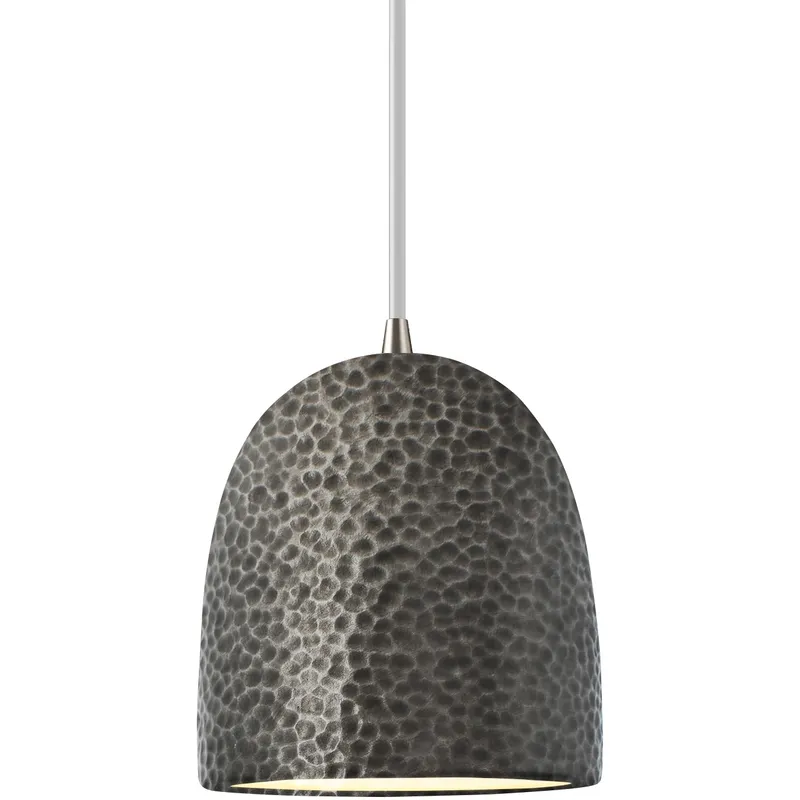 Radiance Collection - Bell Single Drop Pendant in Brushed Nickel, Replaceable Bulb, Hammered Pewter, White, Form+Finish+Function