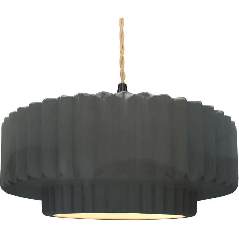 Radiance Collection - Pleated Tier Pendant Ceiling Light in Matte Black, Dedicated LED, Beige Twist Cord, Gloss Gray, 16.25W x 6H, Form+Finish+Function