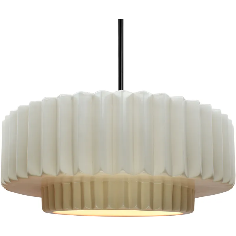 Radiance Collection - Pleated Tier Pendant Ceiling Light in Matte Black, Black Cord, Replaceable Bulb, Matte White, 16.25W x 6H, Form+Finish+Function