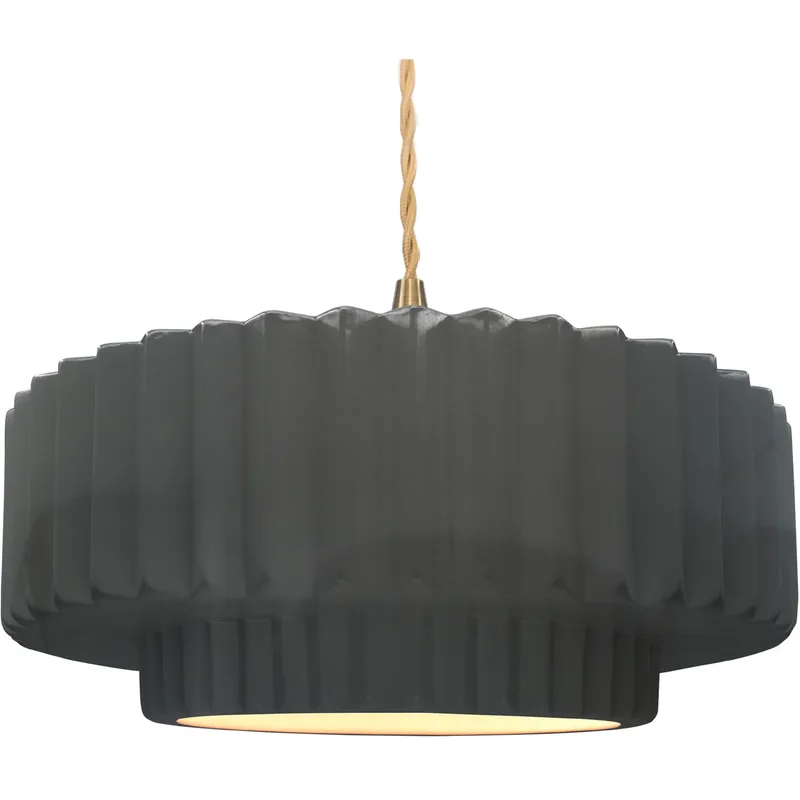 Radiance Collection - Pleated Tier Pendant Ceiling Light in Brushed Brass, Replaceable Bulb, Beige Twist Cord, Gloss Gray, 16.25W x 6H, Form+Finish+Function