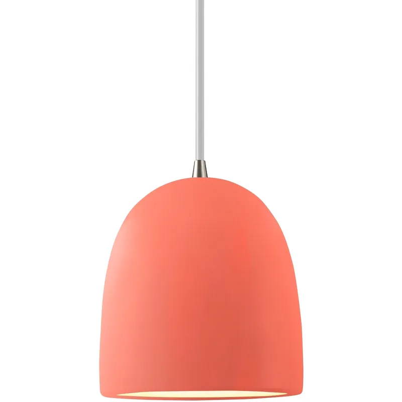 Radiance Collection - Bell Single Drop Pendant in Brushed Nickel, Replaceable Bulb, Gloss Blush, White, Form+Finish+Function