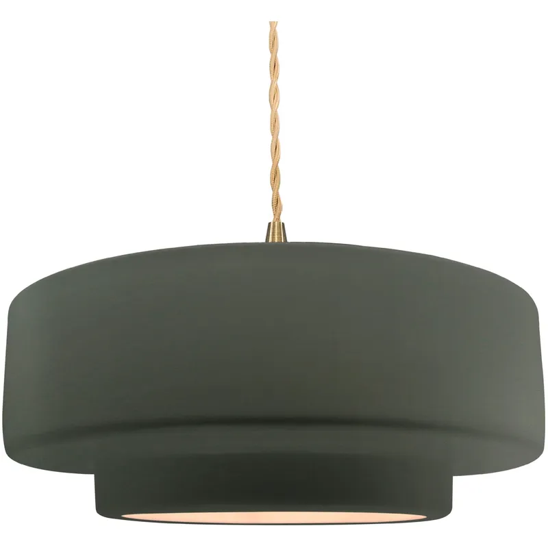 Radiance Collection - Tier Pendant Ceiling Light in Brushed Brass, Dedicated LED, Beige Twist Cord, Pewter Green, 16.25W x 6H, Form+Finish+Function