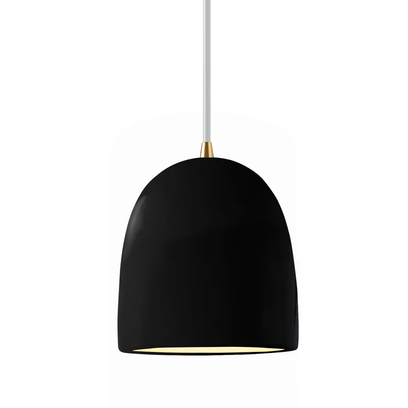 Radiance Collection - Bell Single Drop Pendant in Antique Brass, Dedicated LED, Gloss Black with Matte White internal, White, Form+Finish+Function