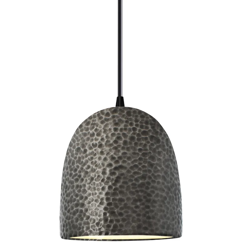 Radiance Collection - Bell Single Drop Pendant in Matte Black, Dedicated LED, Hammered Pewter, Black, Form+Finish+Function