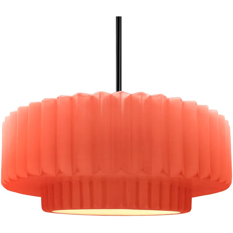 Radiance Collection - Pleated Tier Pendant Ceiling Light in Matte Black, Black Cord, Replaceable Bulb, Gloss Blush, 16.25W x 6H, Form+Finish+Function