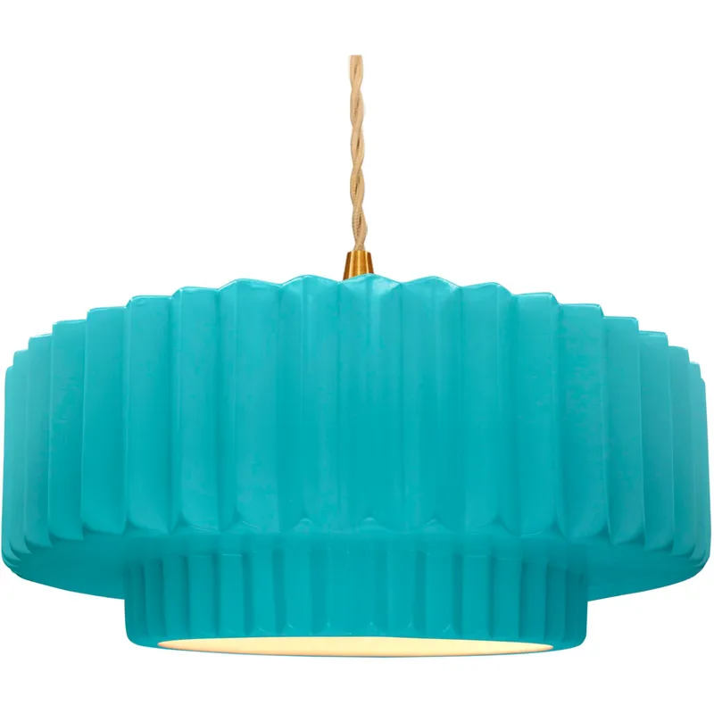 Radiance Collection - Pleated Tier Pendant Ceiling Light in Brushed Brass, Dedicated LED, Beige Twist Cord, Reflecting Pool, 16.25W x 6H, Form+Finish+Function