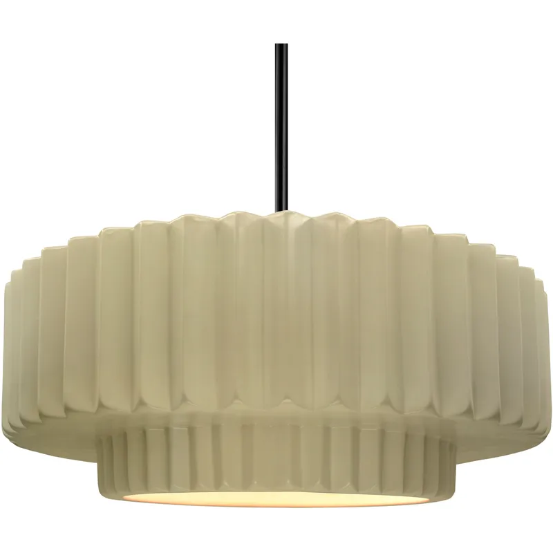 Radiance Collection - Pleated Tier Pendant Ceiling Light in Matte Black, Dedicated LED, Black Cord, Vanilla Gloss, 16.25W x 6H, Form+Finish+Function