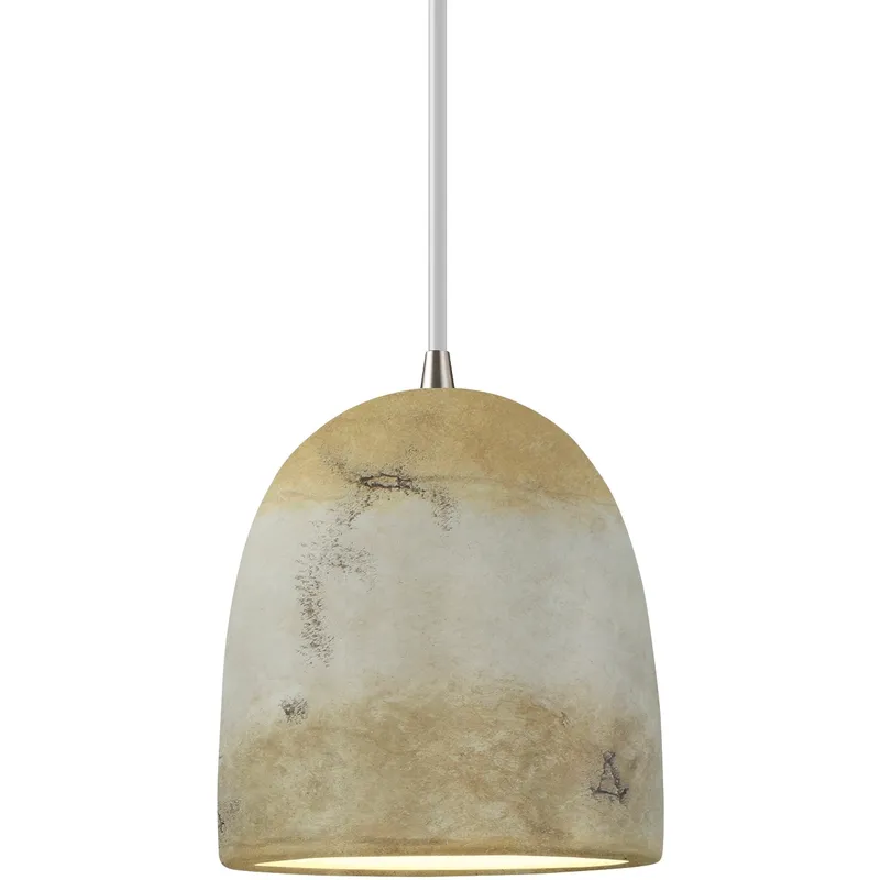 Radiance Collection - Bell Single Drop Pendant in Brushed Nickel, Replaceable Bulb, Greco Travertine, White, Form+Finish+Function