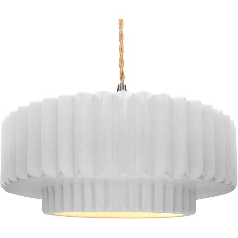 Radiance Collection - Pleated Tier Pendant Ceiling Light in Brushed Nickel, Dedicated LED, Beige Twist Cord, Gloss White, 16.25W x 6H, Form+Finish+Function