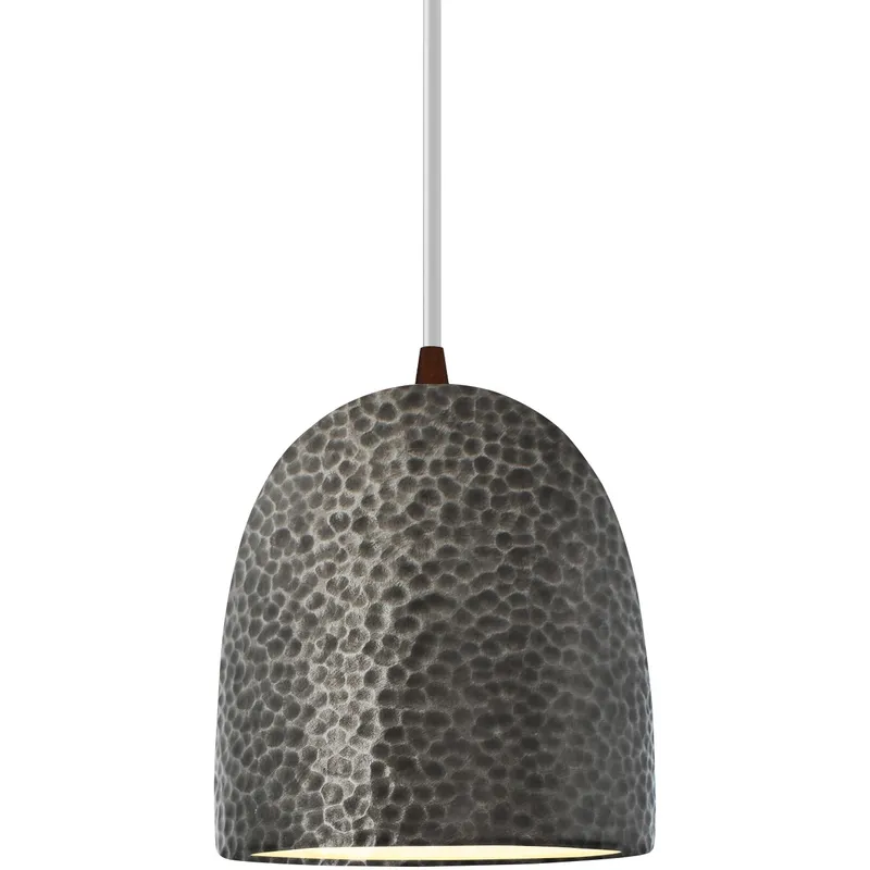 Radiance Collection - Bell Single Drop Pendant in Dark Bronze, Replaceable Bulb, Hammered Pewter, White, Form+Finish+Function