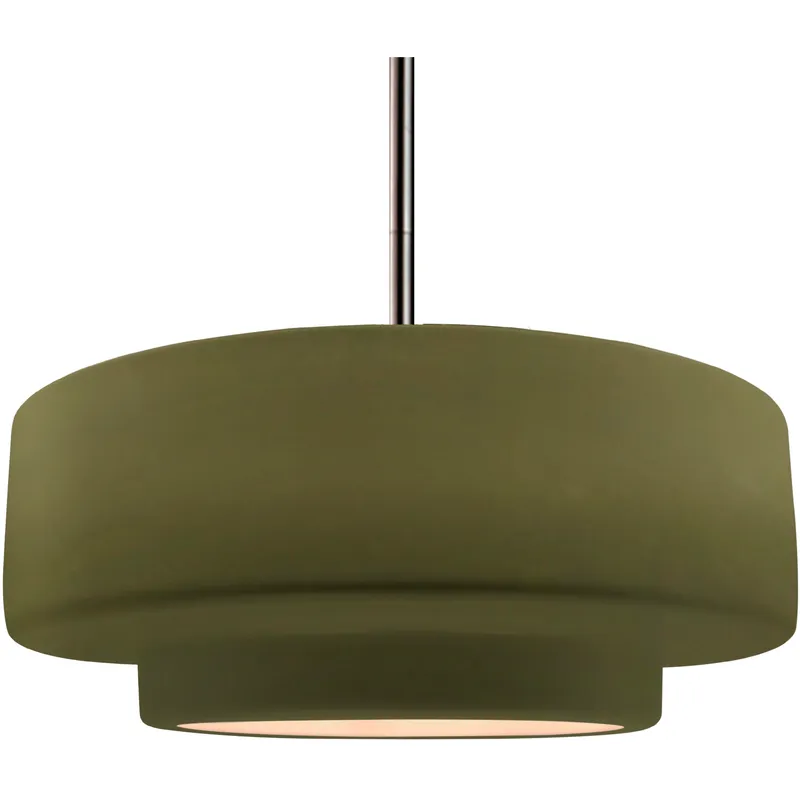 Radiance Collection - Tier Pendant Ceiling Light in Brushed Nickel, Replaceable Bulb, Rigid Stem, Matte Green, 16.25W x 6H, Form+Finish+Function