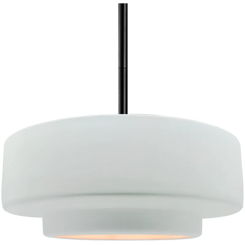 Radiance Collection - Tier Pendant Ceiling Light in Matte Black, Black Cord, Replaceable Bulb, Gloss White (outside and inside of fixture), 14.5W x 5.25H, Form+Finish+Function